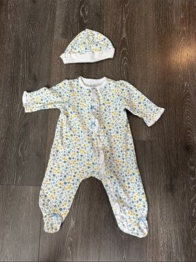 Little Me Floral Baby One-Piece with Hat - Yellow & Blue
